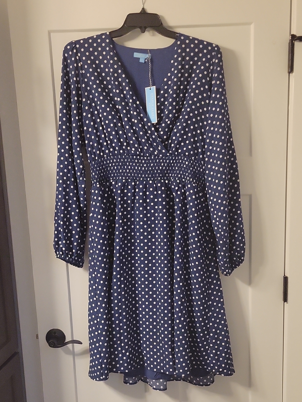 Draper James Navy Blue Polka Dot Long Sleeve Dress